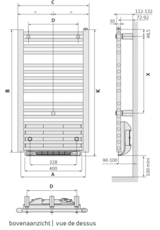 Radson Flores handdoek Radiator H1537 B750 (1980 Watt) met extra elektrische PTC BLOWER van 950 W  RAL 9016