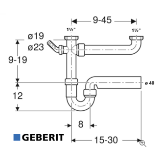 Geberit Buissifon 6/4&quot;  - &oslash;40 -  2 Bakken Zelfde Niveau  152.597.11.1