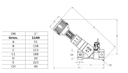 Strangregelventiel  4/4&quot; FF (DN25)  Met meetnippels CIM  474