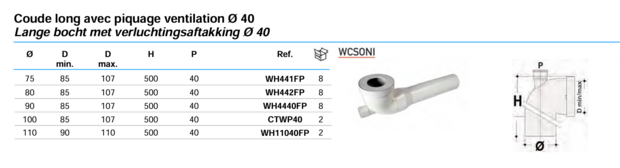 Nicoll WC Aansluitelleboog 90 + aftak 40  WH4440FP