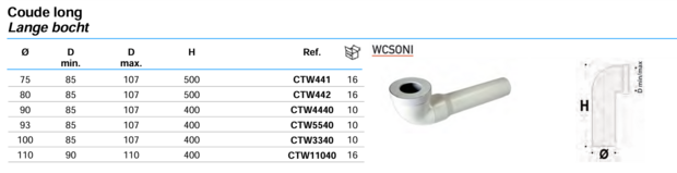 Nicoll WC Aansluitbocht ø 90 mm   CTW4440