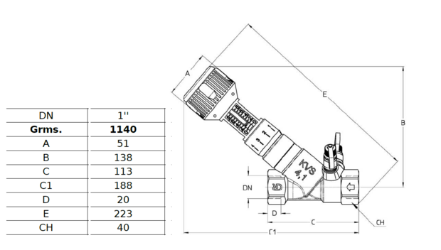 Strangregelventiel  4/4" FF (DN25)  Met meetnippels CIM  474