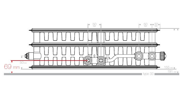 VKM8 UNI T33 Paneelradiator H300 L2000 (2662 Watt)  8-aansluitpunten